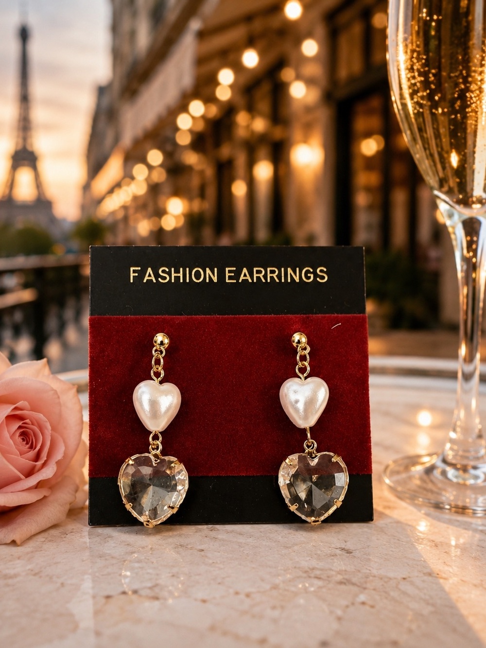 Gold and‎ White Heart Drop Earrings fashion NWT